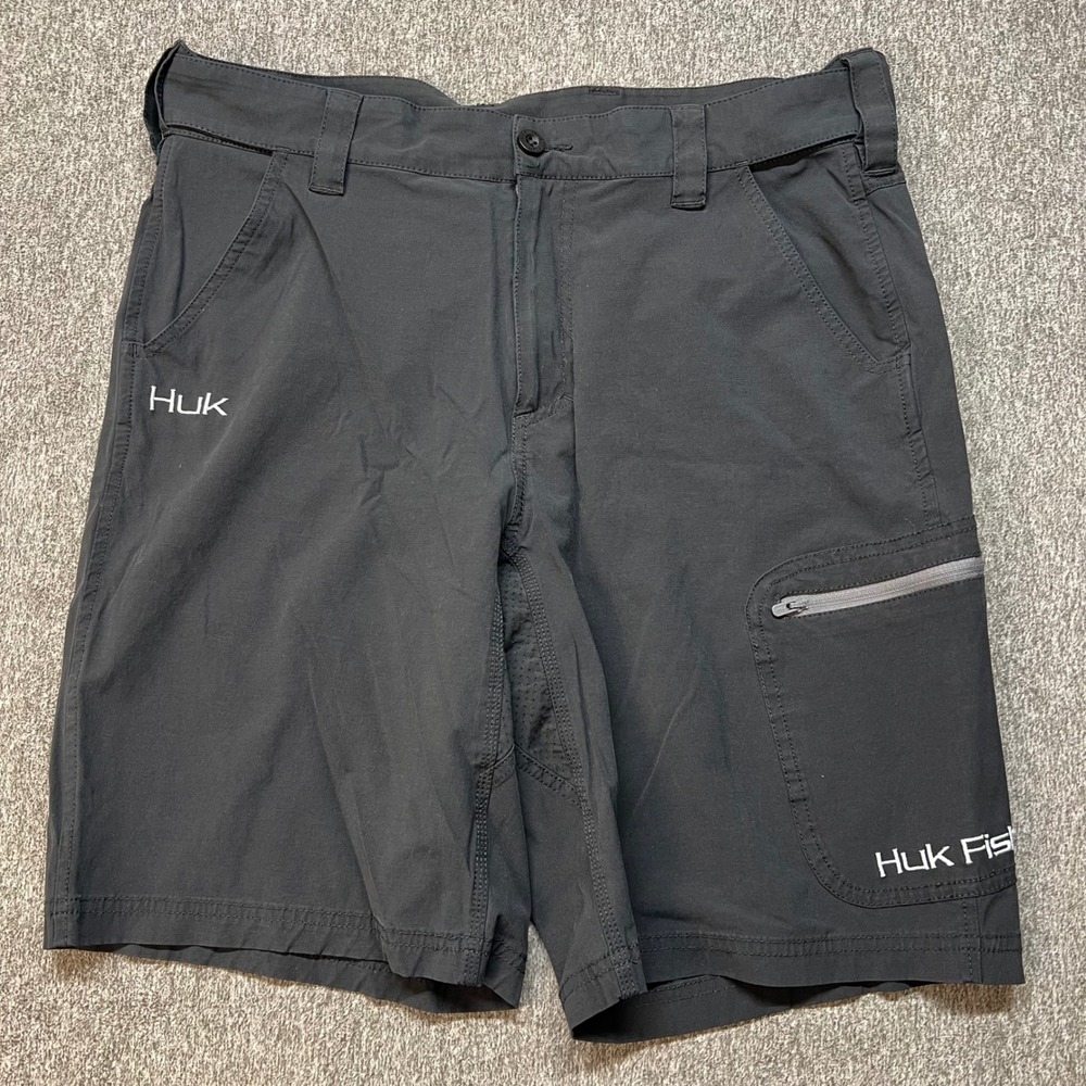 Huk Fishing Mens Performance Shorts Black Size Large Cargo Pockets Stretch 151